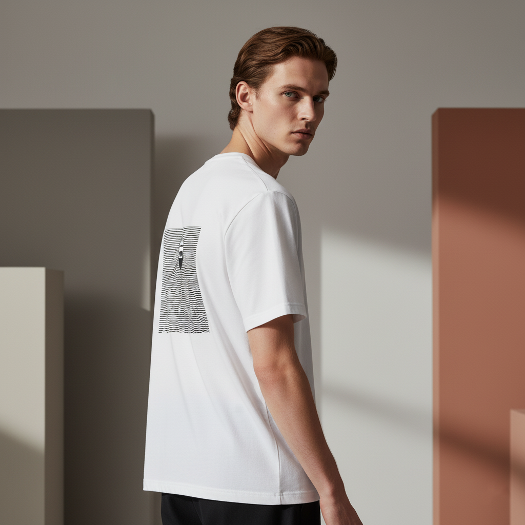 Boat and Waves T-Shirt, Minimalist Line Art Ocean Tee, Unisex Black and White Cotton Shirt