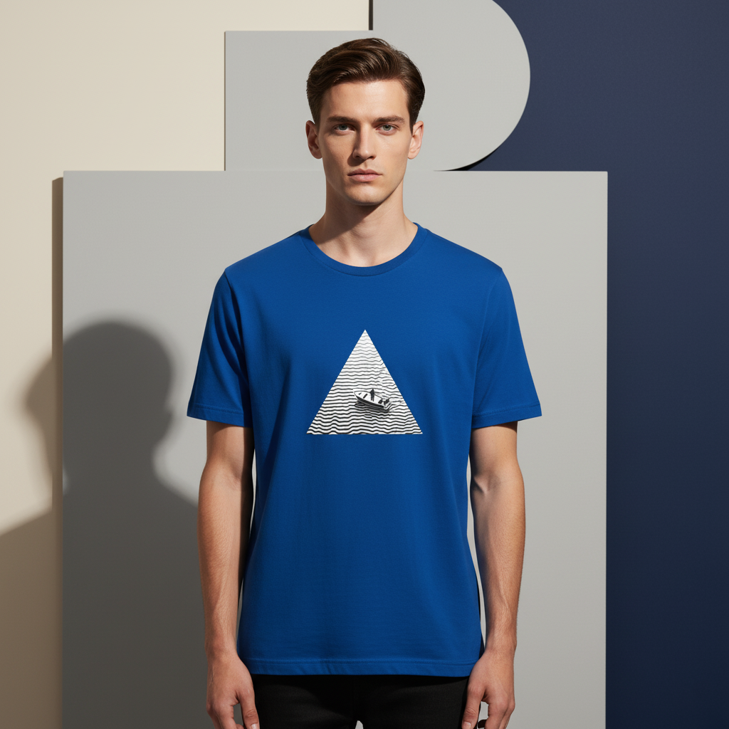 Boat and Waves T-Shirt, Black and White Line Art Tee, Unisex Soft Cotton Graphic Shirt