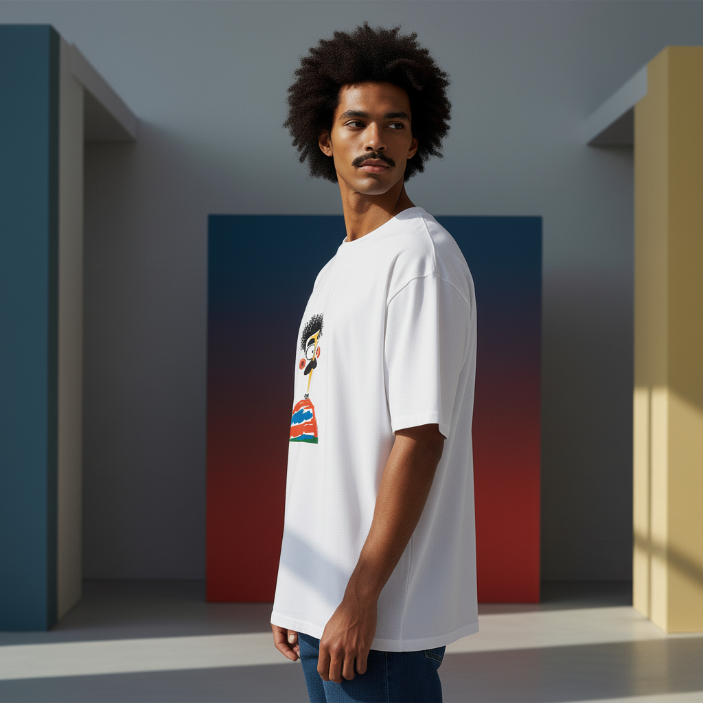 Cartoon Face Oversized T-Shirt, Funny Character Graphic Tee, Unisex Faded Cotton Shirt