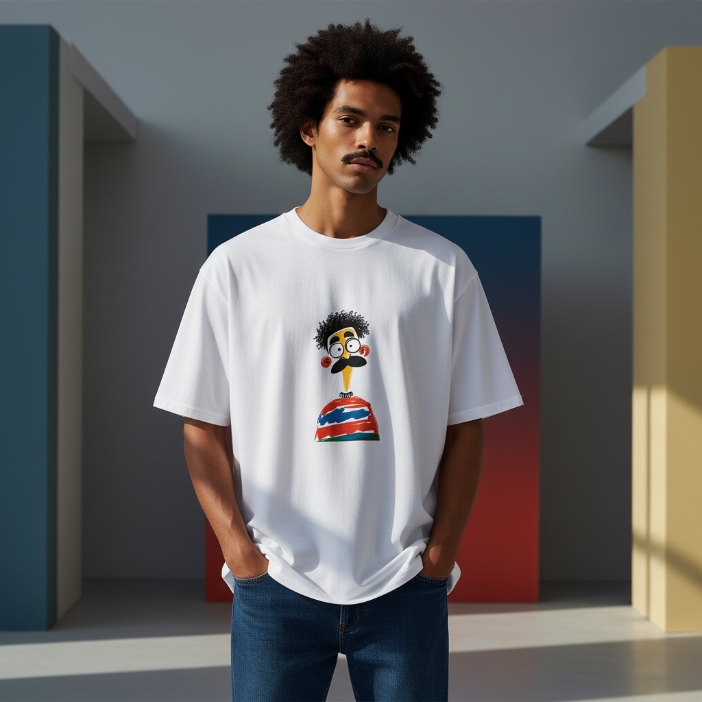 Cartoon Face Oversized T-Shirt, Funny Character Graphic Tee, Unisex Faded Cotton Shirt