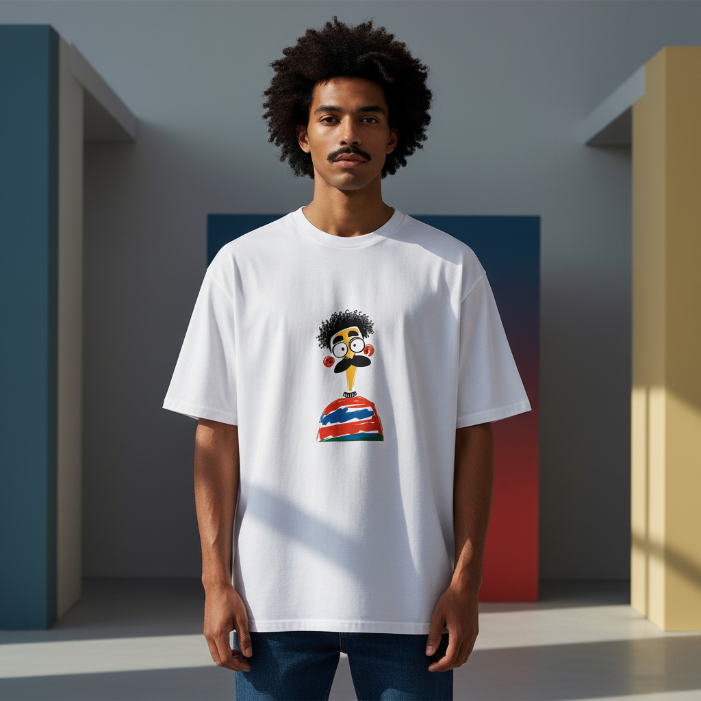 Cartoon Face Oversized T-Shirt, Funny Character Graphic Tee, Unisex Faded Cotton Shirt
