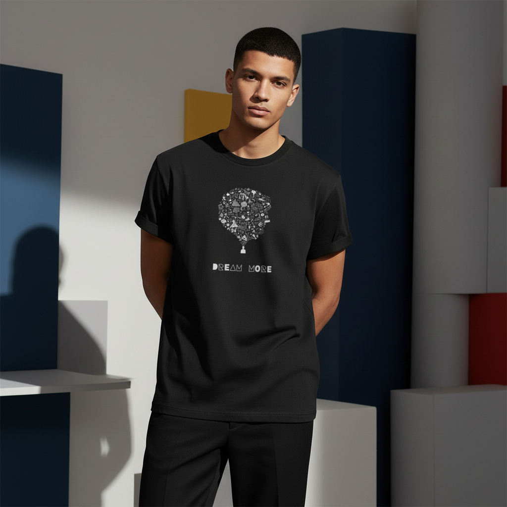 Dream More T-Shirt, Surreal Doodle Art Graphic Tee, Motivational Unisex Short Sleeve Shirt