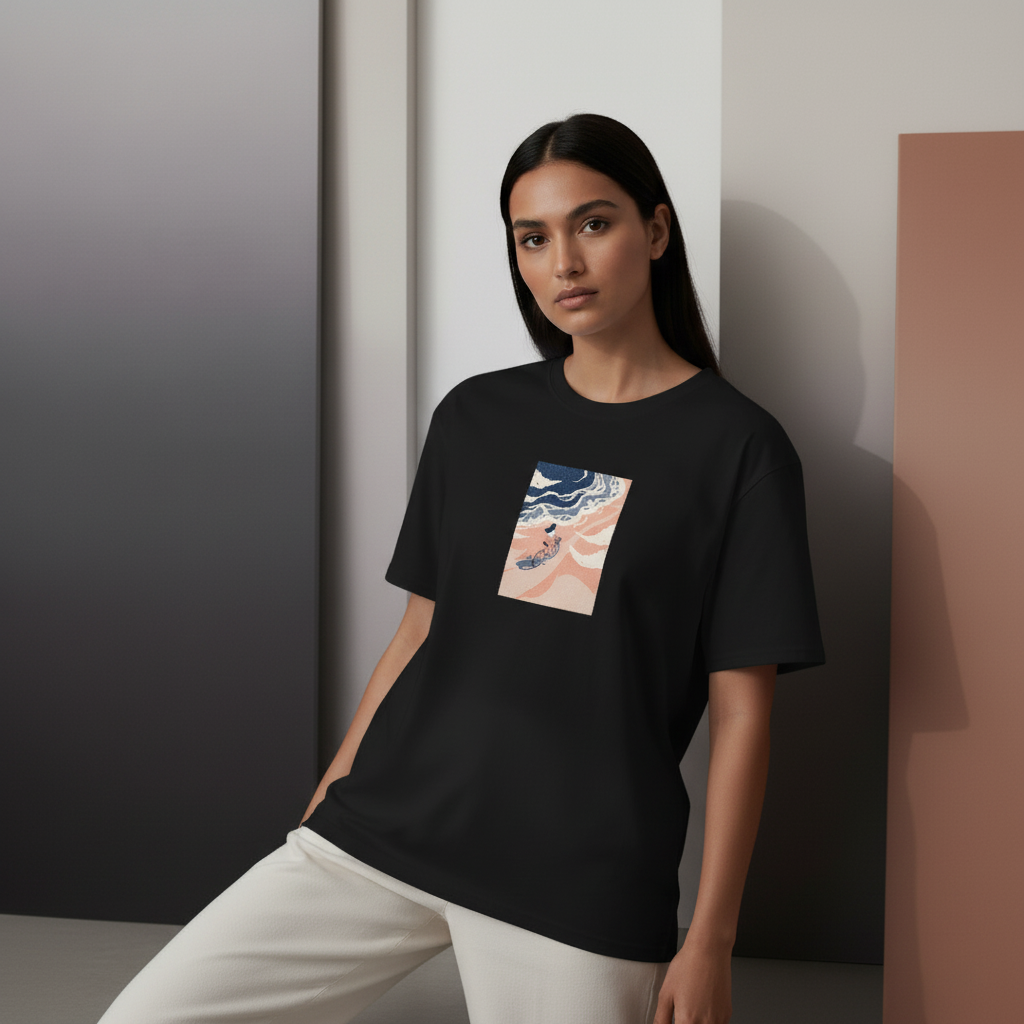 Dream Ride T-Shirt, Surreal Bicycle & Waves Graphic Tee, Unisex Classic Cotton Shirt