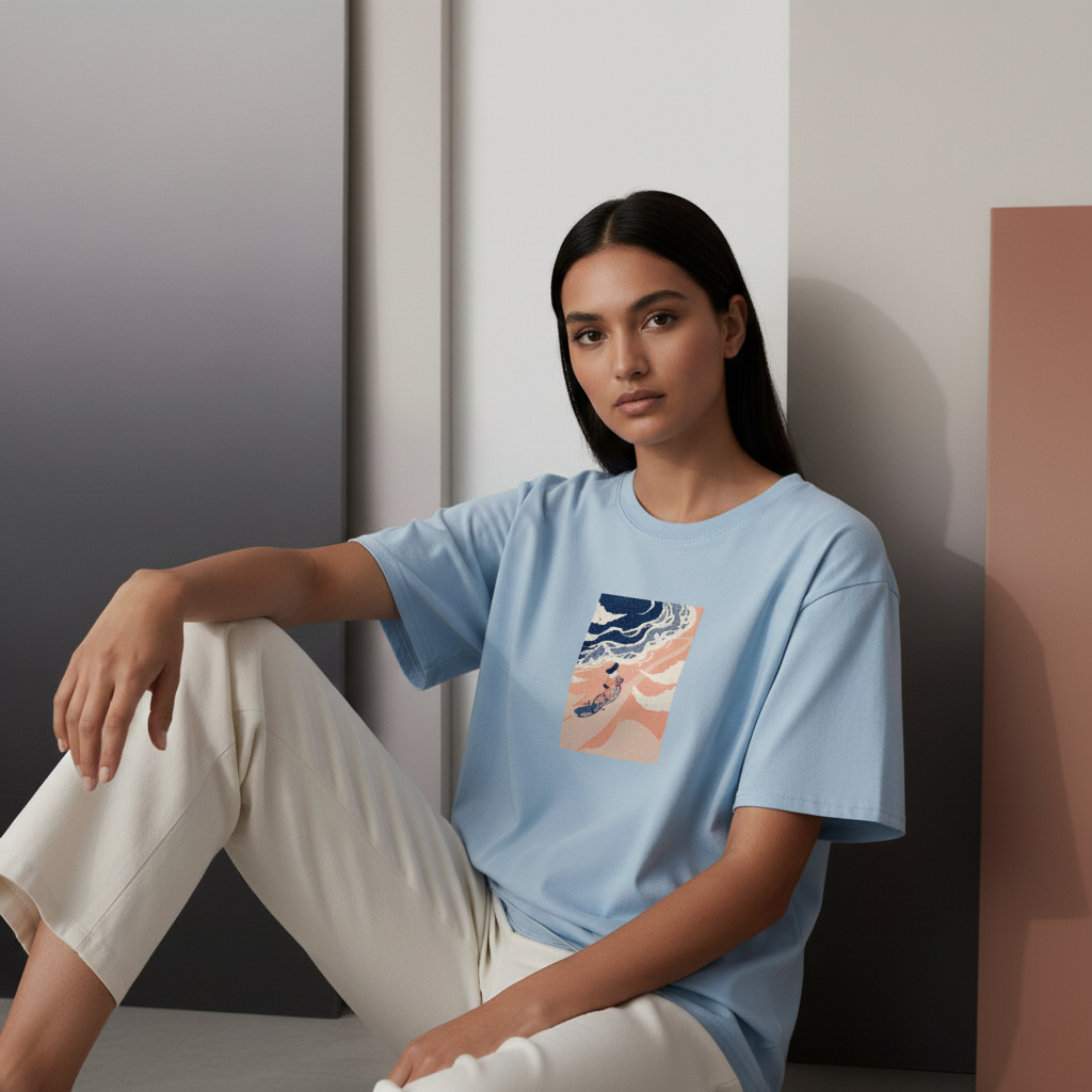 Dream Ride T-Shirt, Surreal Bicycle & Waves Graphic Tee, Unisex Classic Cotton Shirt