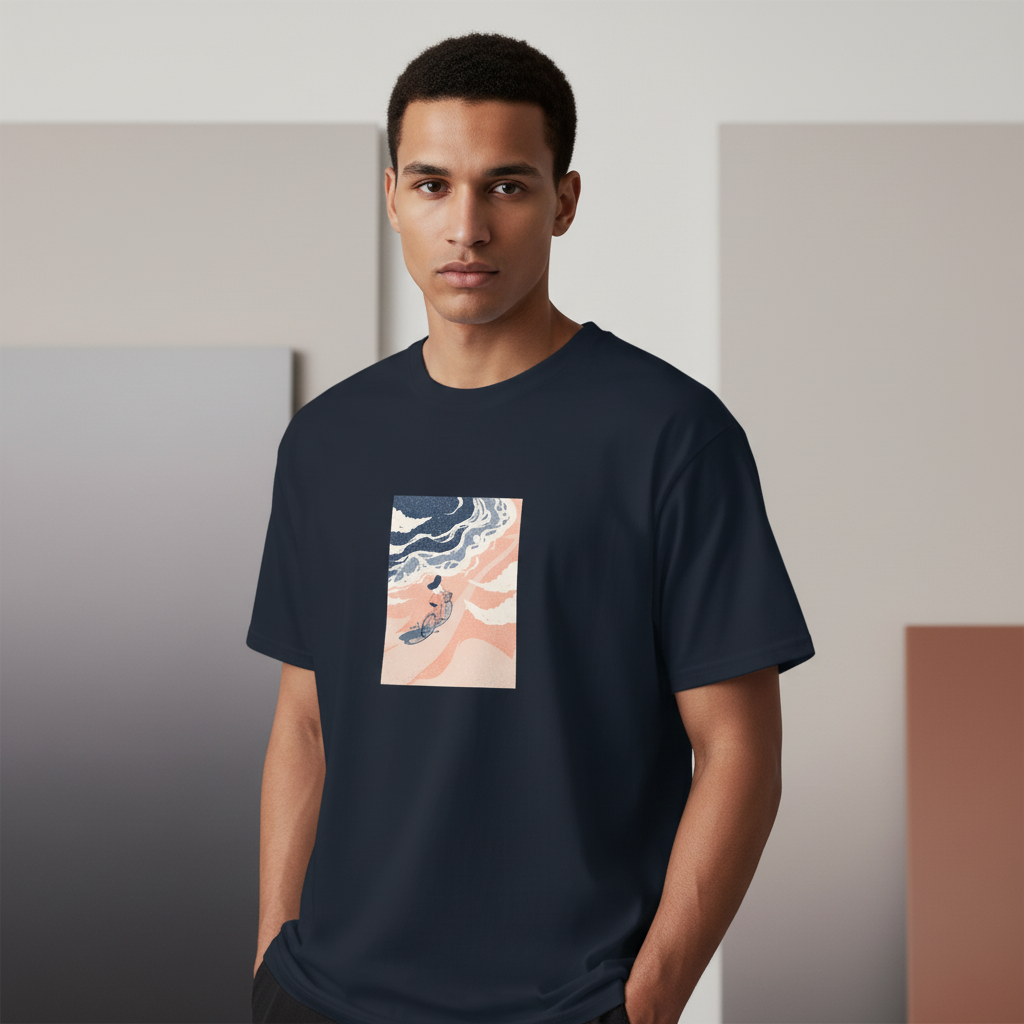 Dream Ride T-Shirt, Surreal Bicycle & Waves Graphic Tee, Unisex Classic Cotton Shirt