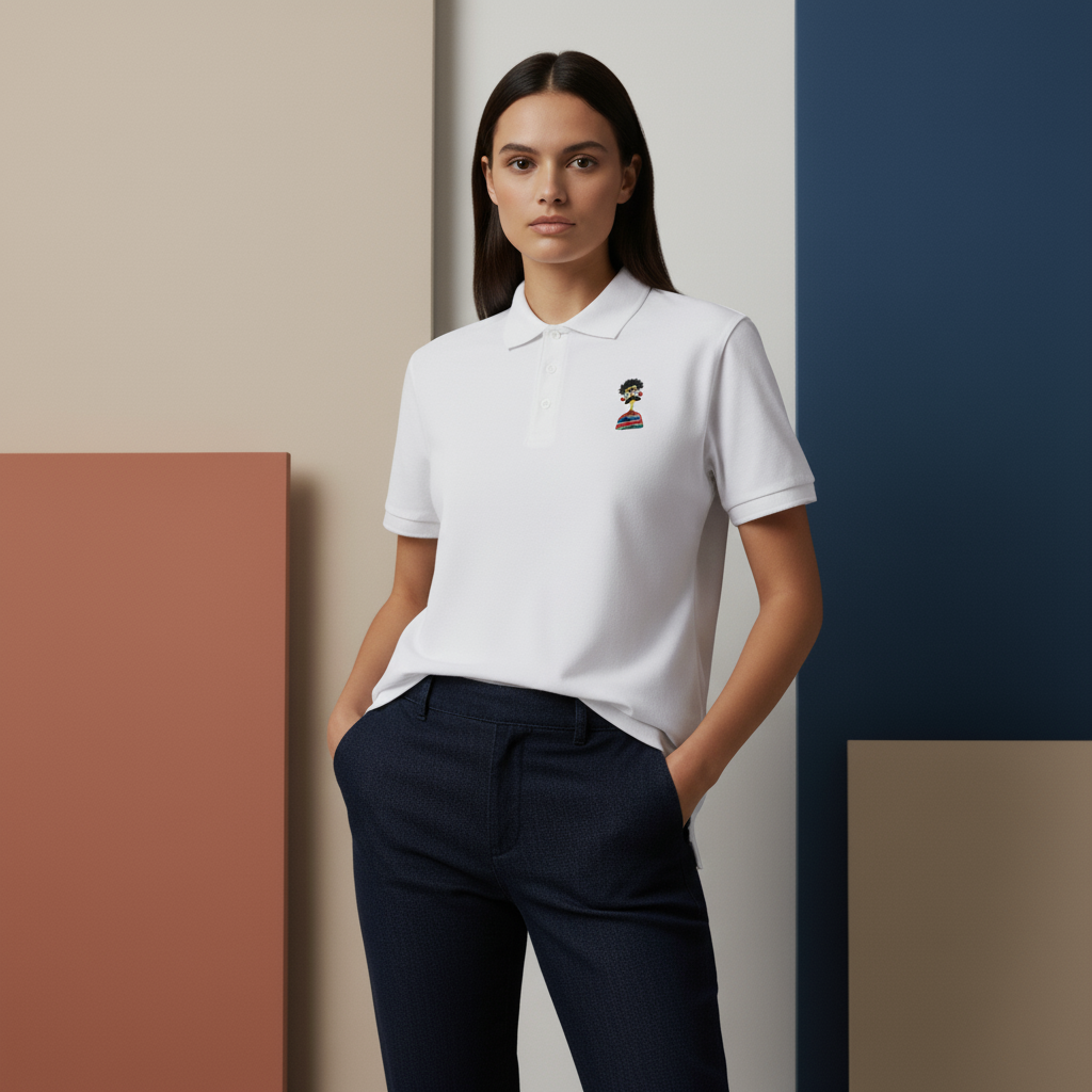 Embroidered Cartoon Face Polo Shirt, Premium Pique Cotton Polo, Fun Character Embroidery Gift