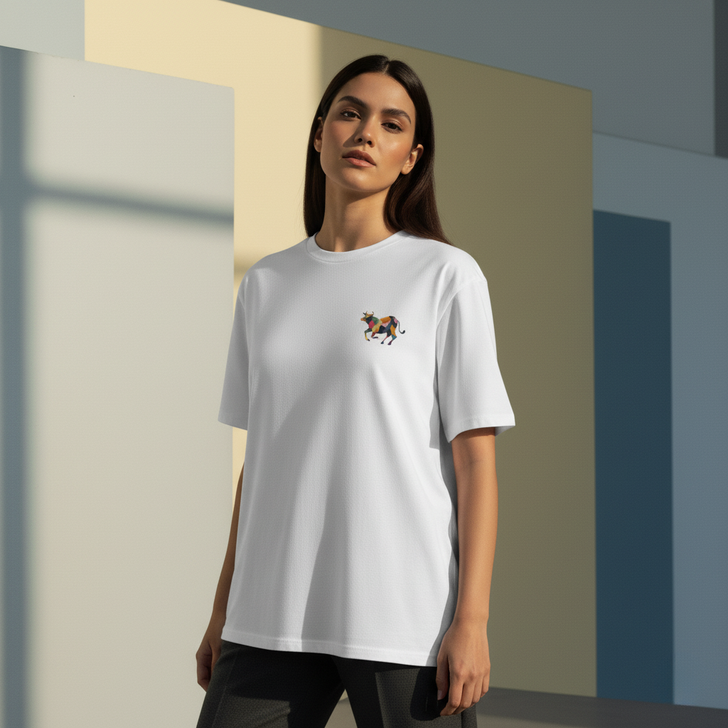 Embroidered Oversized heavyweight t-shirt – Rainbow Bull