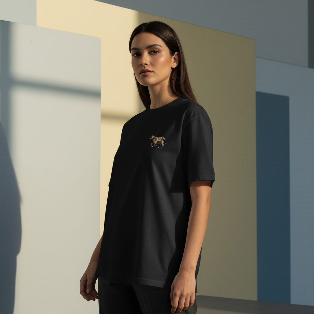 Embroidered Oversized heavyweight t-shirt – Rainbow Bull