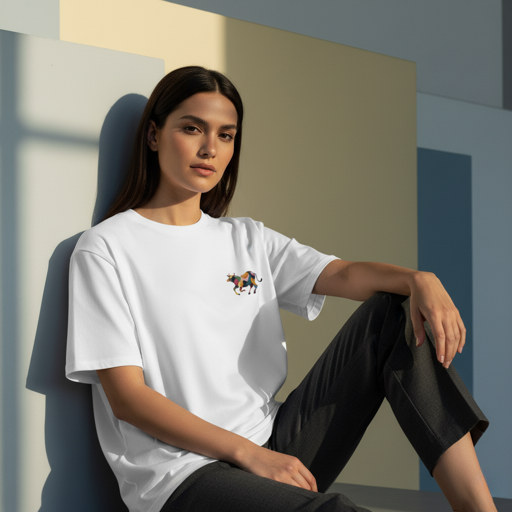 Embroidered Oversized heavyweight t-shirt – Rainbow Bull