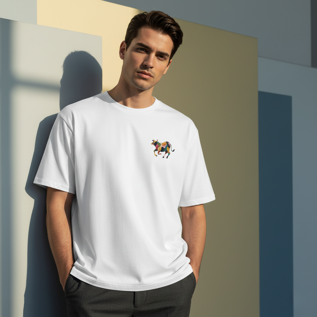 Embroidered Oversized heavyweight t-shirt – Rainbow Bull
