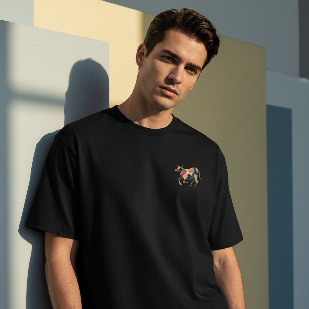 Embroidered Oversized heavyweight t-shirt – Rainbow Bull