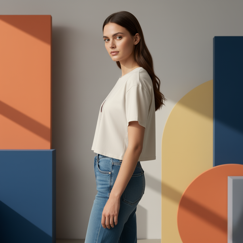 Girl Holding Tulip Crop Top, Minimalist Watercolor Art Shirt, Women’s Relaxed Fit Tee