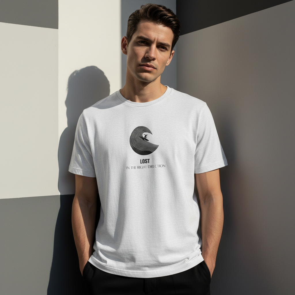 Lost in the Right Direction T-Shirt, Surfer Graphic Tee, Minimalist Ocean Wave Shirt