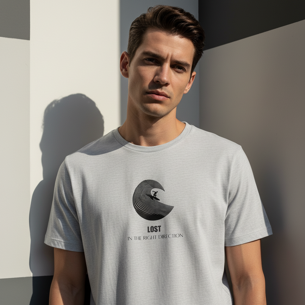 Lost in the Right Direction T-Shirt, Surfer Graphic Tee, Minimalist Ocean Wave Shirt