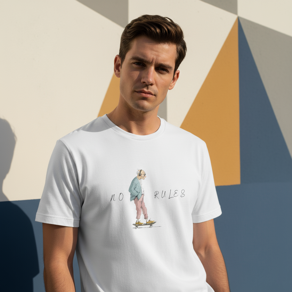 No Rules Skateboard T-Shirt, Funny Old Man Skater Graphic Tee, Rebellious Streetwear Shirt