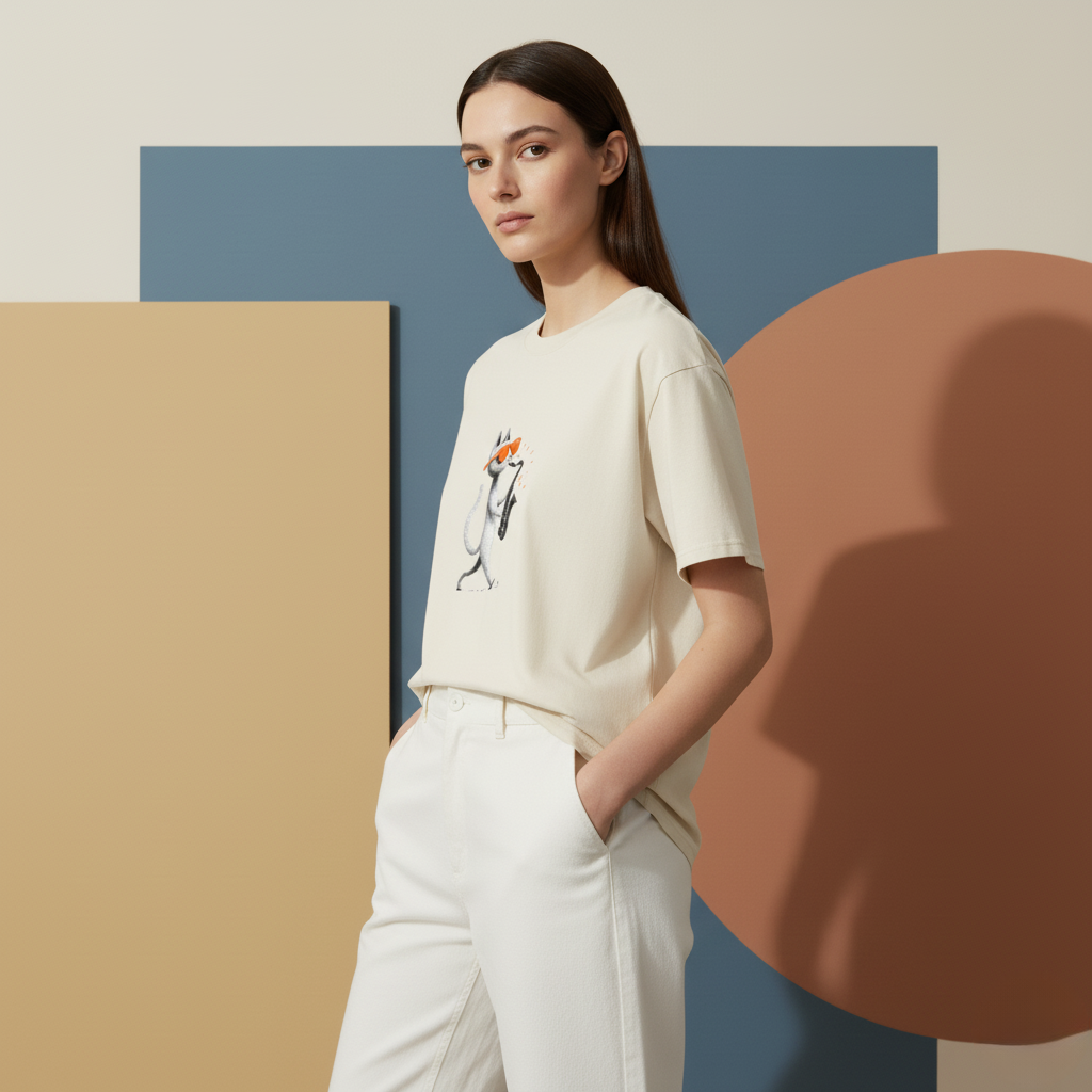 Oversized Faded T-Shirt – Cool Cat Playing Saxophone Art Design