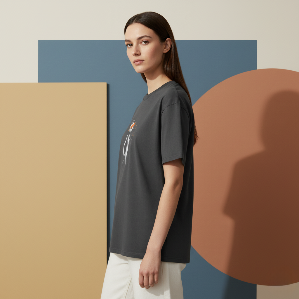 Oversized Faded T-Shirt – Cool Cat Playing Saxophone Art Design