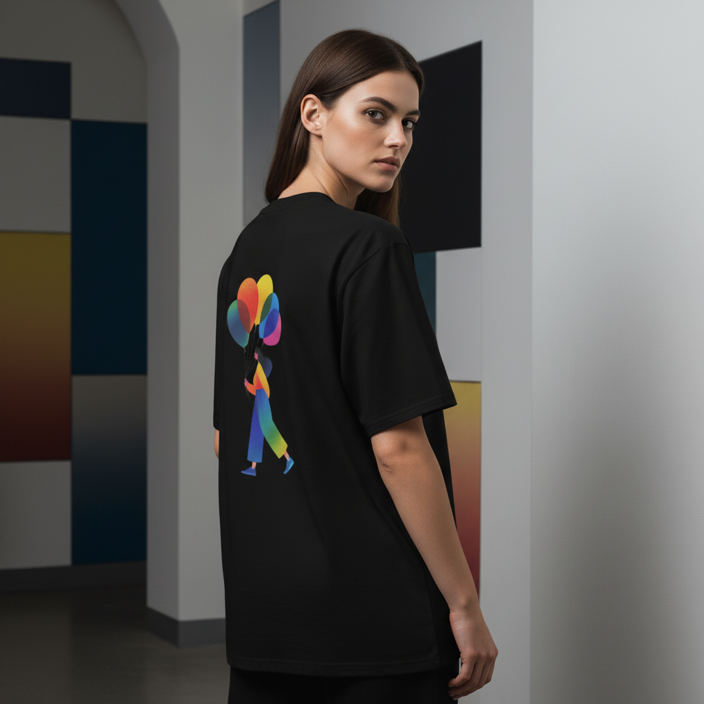 Oversized Heavyweight T-Shirt – Colorful Balloon Walker Art Design