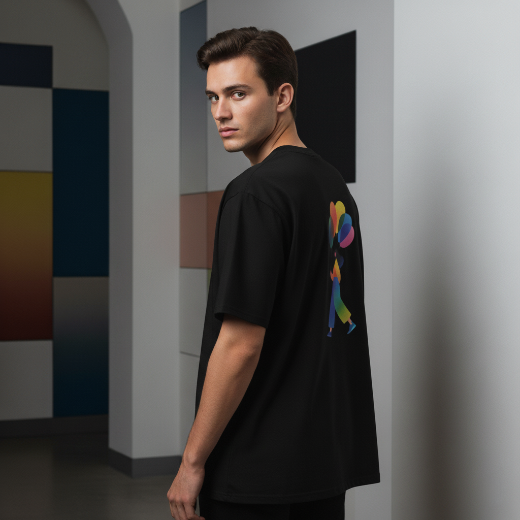 Oversized Heavyweight T-Shirt – Colorful Balloon Walker Art Design