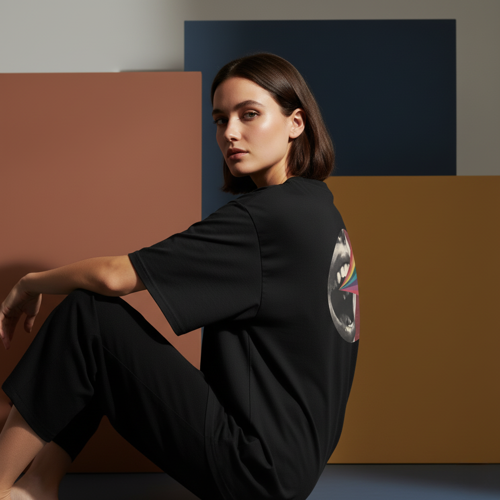 Oversized heavyweight t-shirt - Rainbow Prism Mouth