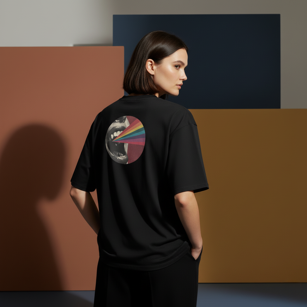 Oversized heavyweight t-shirt - Rainbow Prism Mouth