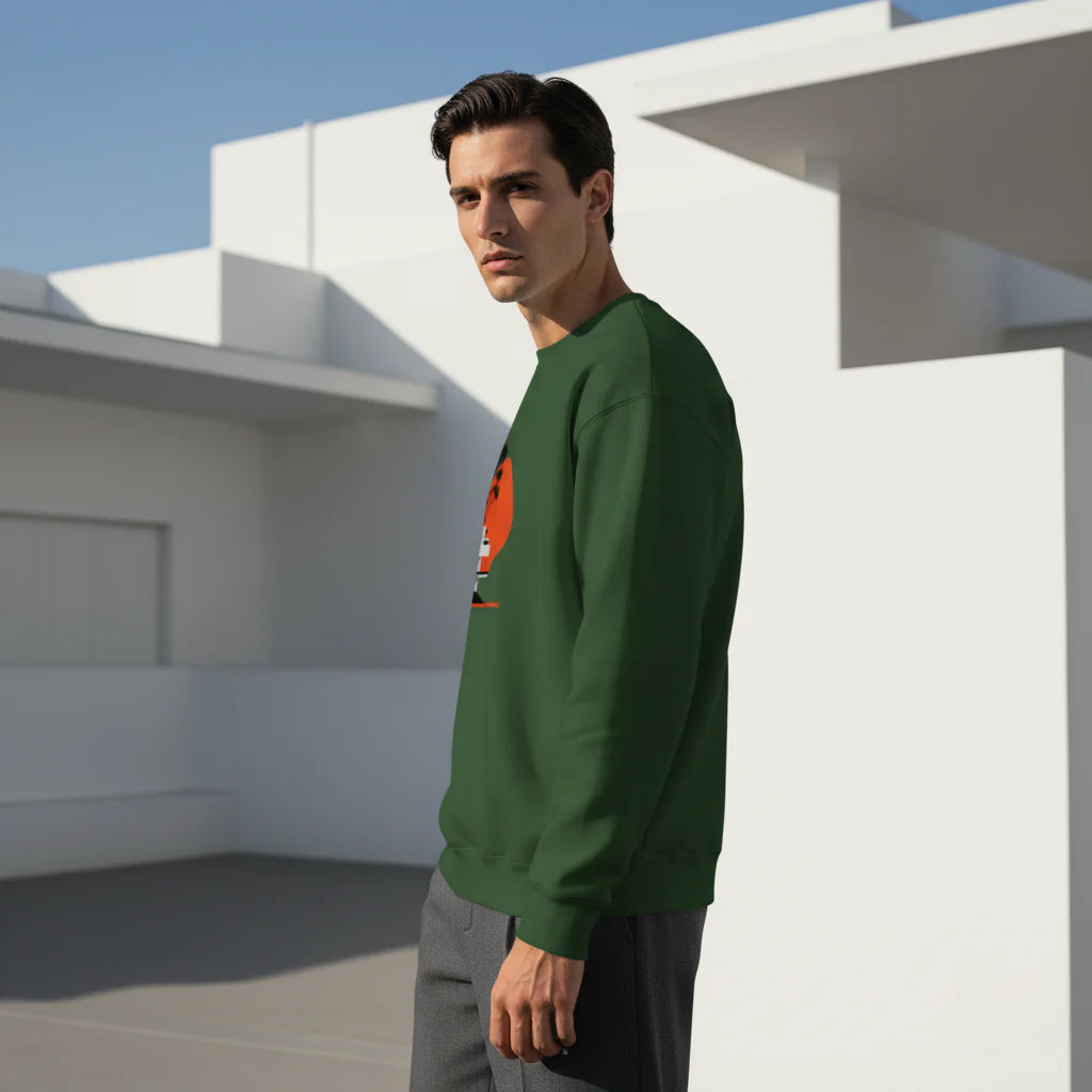 Unisex Minimalist Sweatshirt – Red Sun Architecture Design, Aesthetic Modern Streetwear