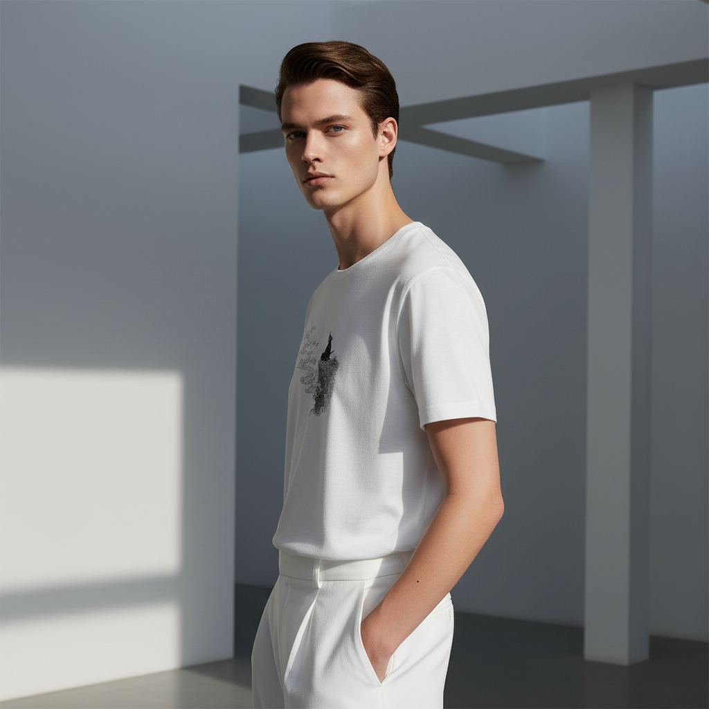 Samurai Cliff T-Shirt, Japanese Warrior Ink Art Tee, Unisex Black and White Cotton Shirt