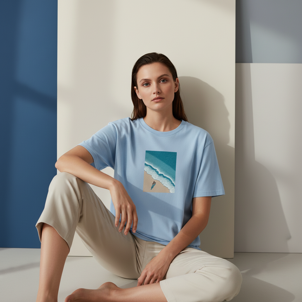 Seaside Bicycle T-Shirt, Ocean Wave Graphic Tee, Unisex Garment-Dyed Heavyweight Cotton