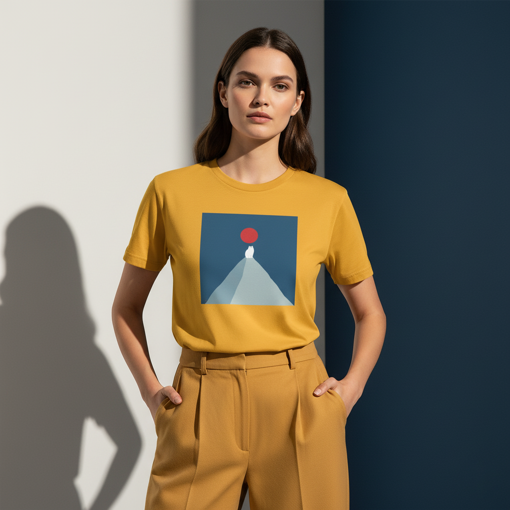 White Cat Mountain T-Shirt, Minimalist Animal Graphic Tee, Unisex Soft Cotton Shirt