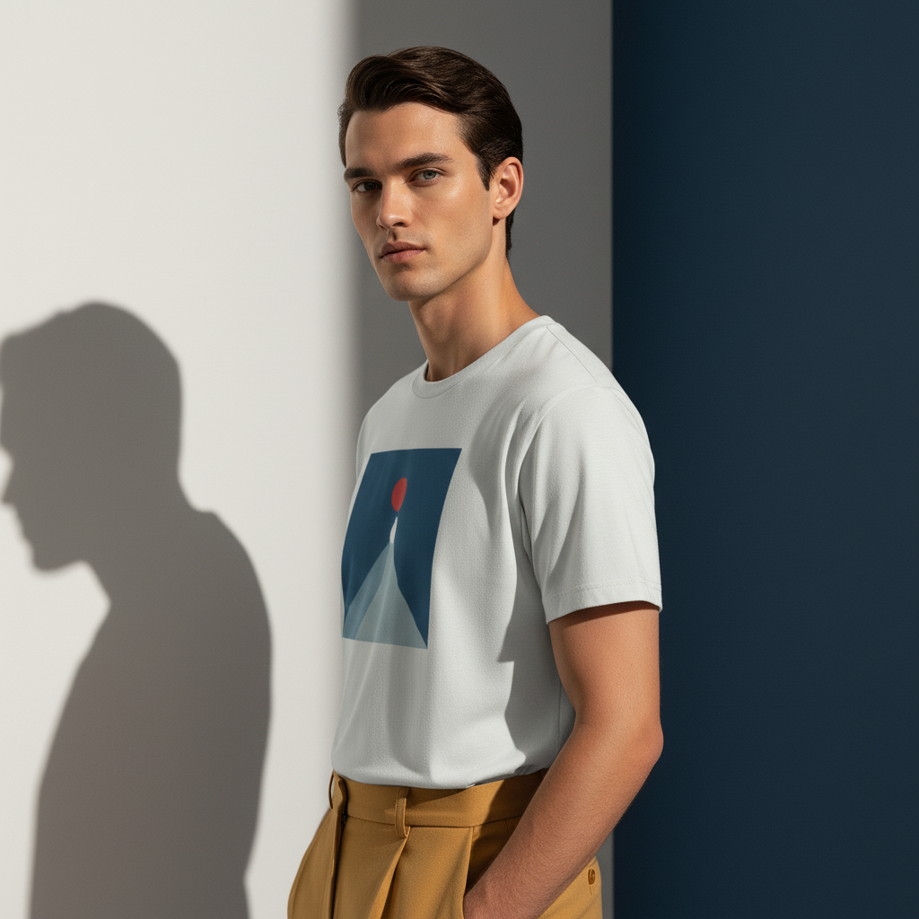 White Cat Mountain T-Shirt, Minimalist Animal Graphic Tee, Unisex Soft Cotton Shirt