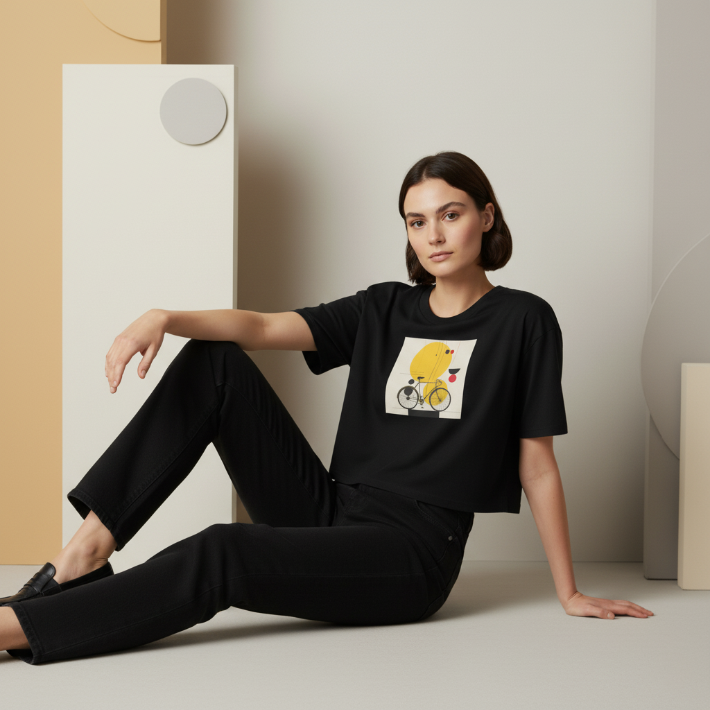 Women’s Crop Top – Bauhaus Bicycle & Geometric Art Design