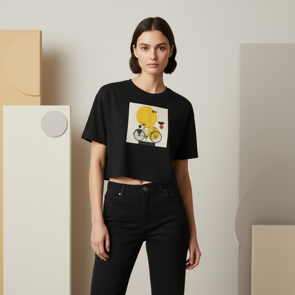 Women’s Crop Top – Bauhaus Bicycle & Geometric Art Design