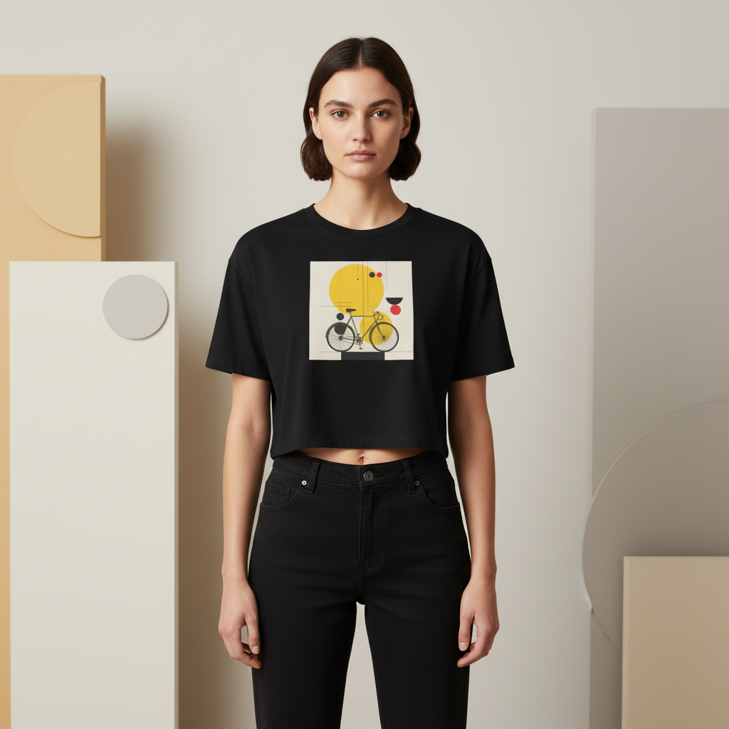 Women’s Crop Top – Bauhaus Bicycle & Geometric Art Design